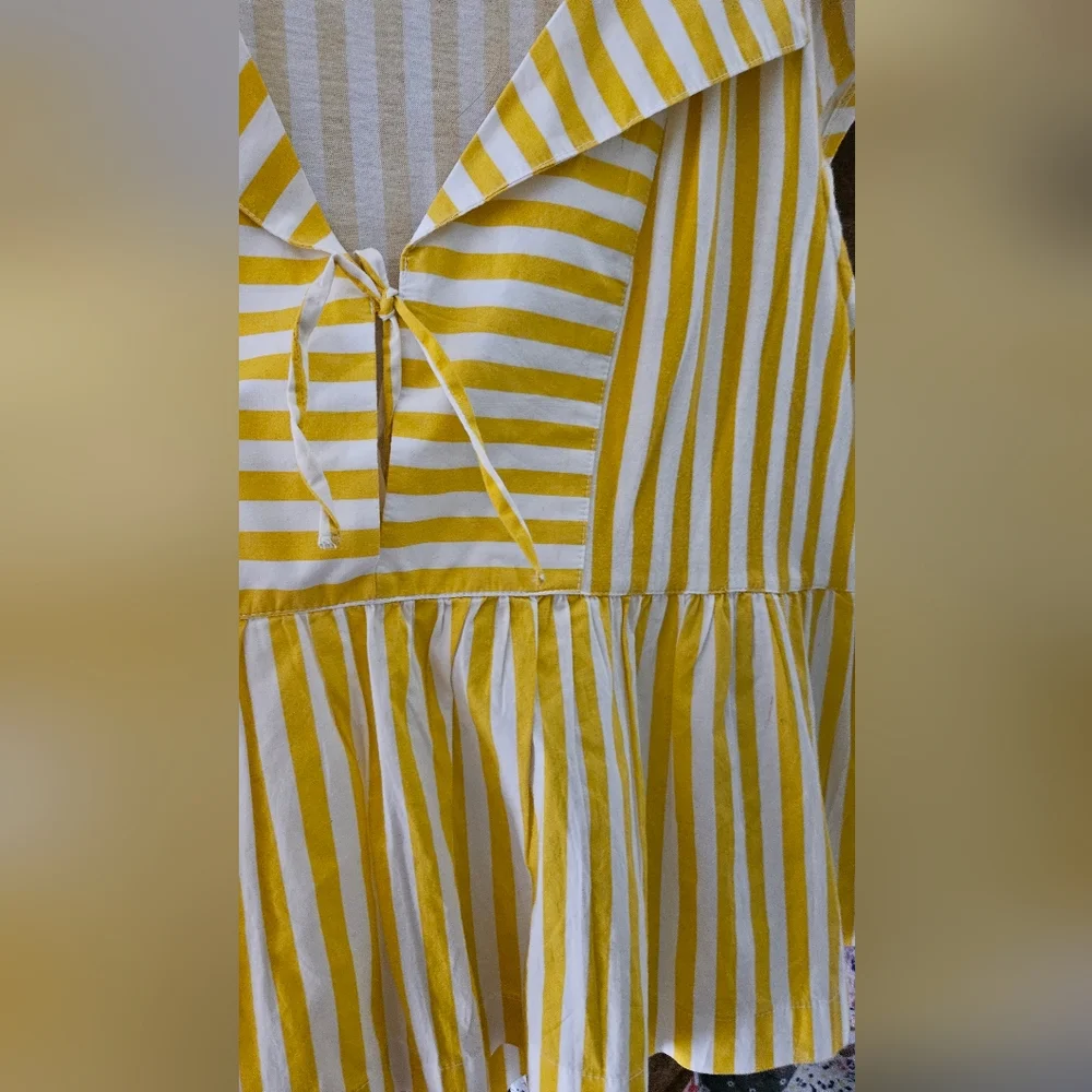 Anthropologie Maeve Babydoll Yellow Striped V-Neck Peplum Top Size XL NWOT - Picture 7 of 7